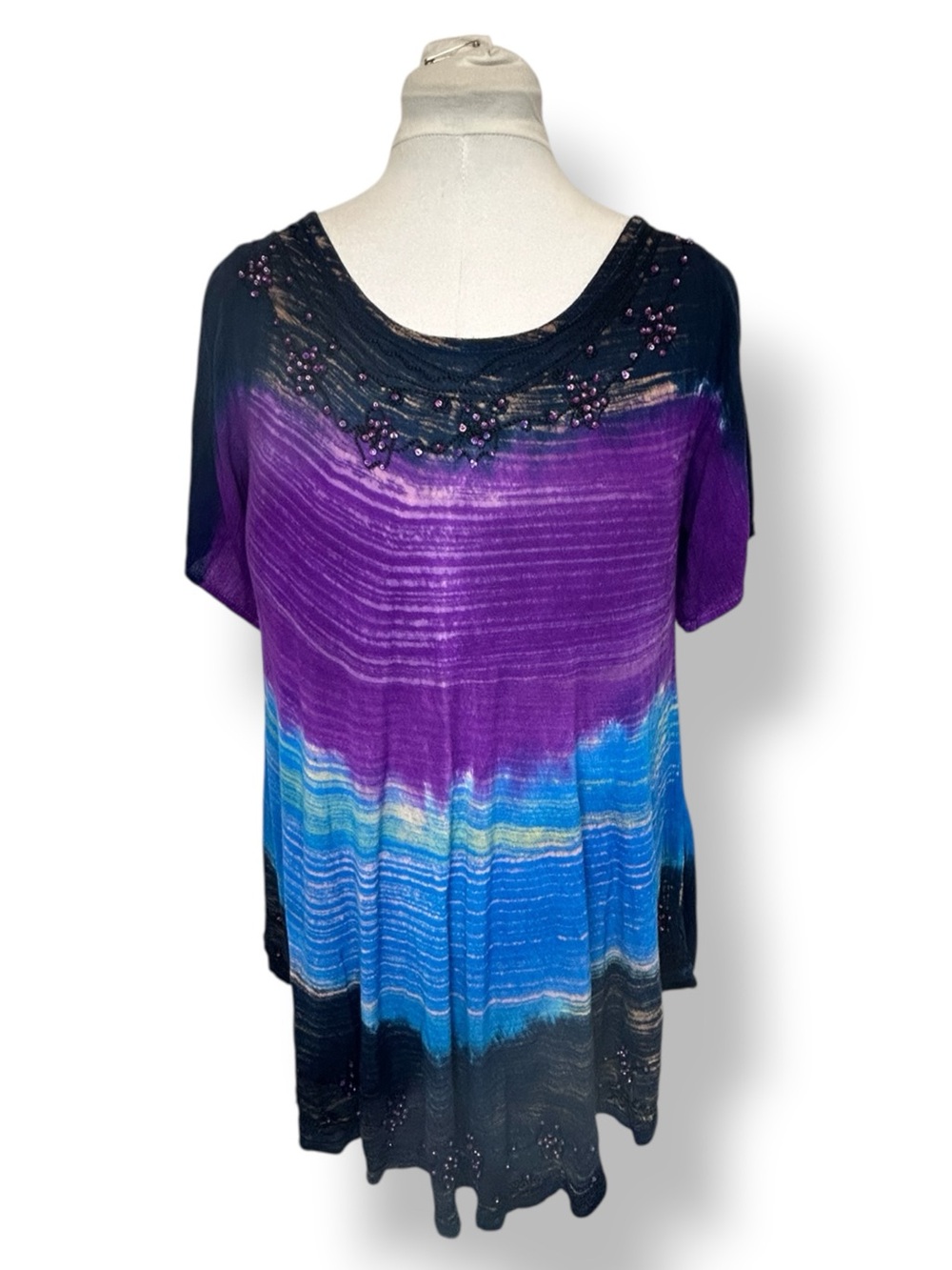 Greater Good Women’s Short Sleeve Scoop Neck Tunic Embellished Ombre Purple/Blue